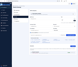 BrainyGRC system settings screen